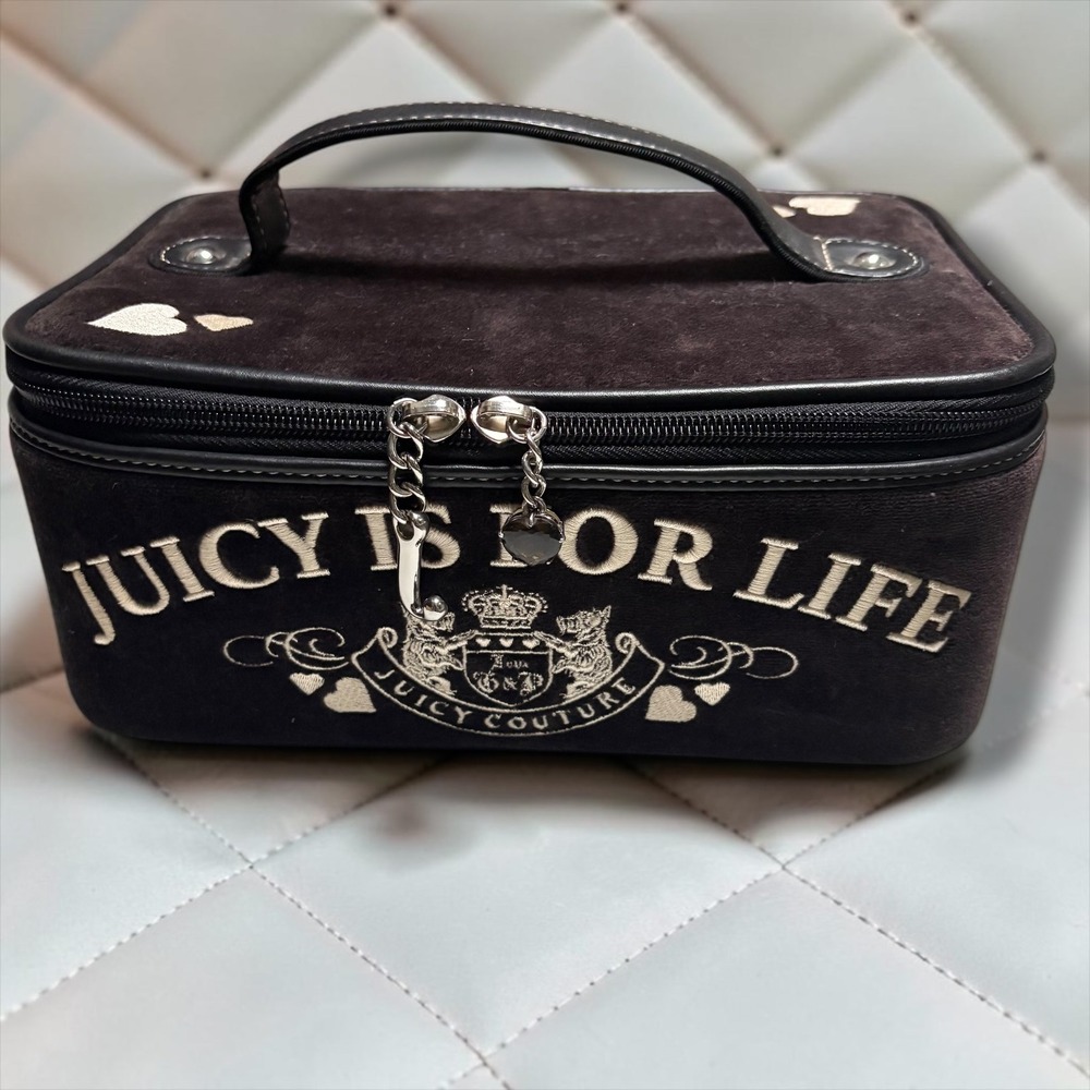 Vintage Juicy Couture Brown Velour Makeup Bag Train Case Juicy Is For Life Y2K